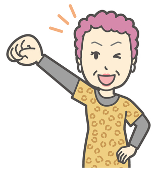  大阪のおばちゃん-148-バスト 応援,おばちゃん,大阪,ヒョウ柄,おばはん,中年,女性,関西,派手,おばさんのイラスト素材