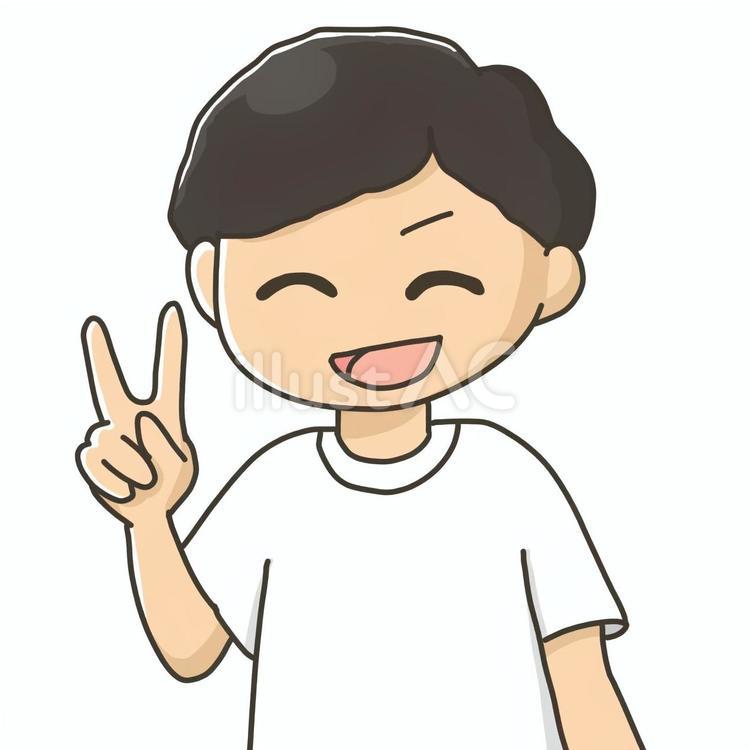 体操着/小麦肌の子供/アップ顔/ピース 体操着,ピース,ピースサインのイラスト素材