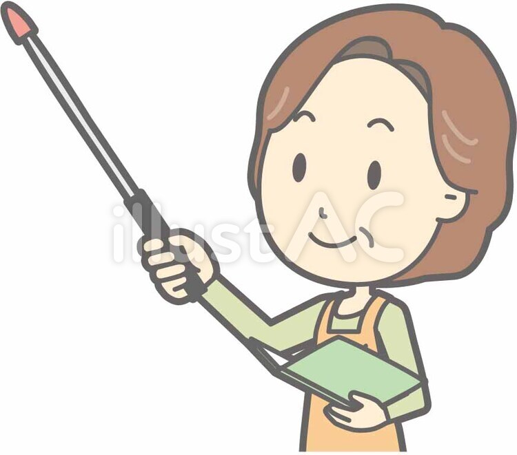 中年主婦a-指示棒3左斜-バスト ポインター,笑顔,お婆さんのイラスト素材