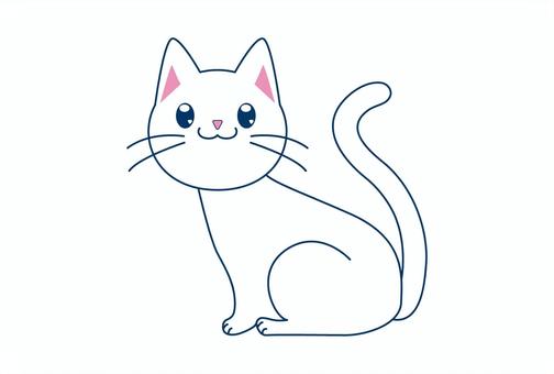 お座りして見上げる白猫さんのカード 猫,白猫,全身,座る,見上げる,デフォルメ,かわいいのイラスト素材