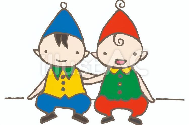 妖精の子供−仲良し 肩組,肩を組む,思いやりのイラスト素材