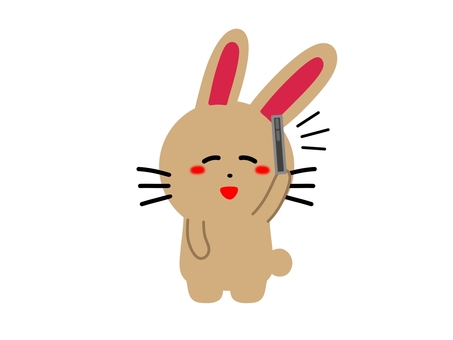 Illustration of a rabbit talking on a smartphone, , JPG and PNG