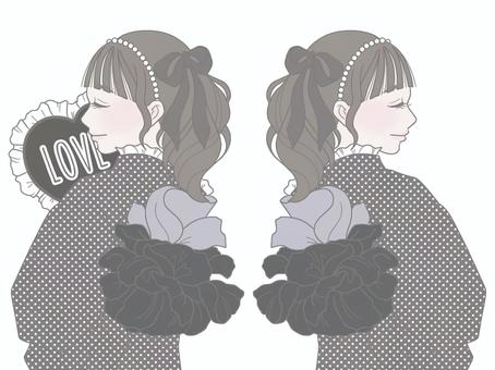 和装の女の子（通常/推し活）黒 和装,着物,浴衣,女の子,女性,推し活,ファン,オタク,うちわ,推しのイラスト素材