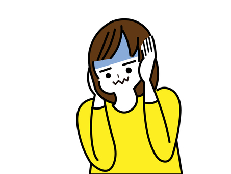 頭を押さえて青ざめる女性 女性,青ざめる,不安,恐怖,ベクター,シンプル,単体,手描き,ストレス,緊張のイラスト素材
