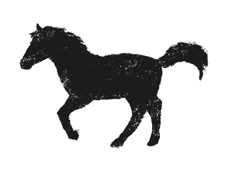 馬（全身・横向き）のスタンプ風シルエット 馬,うま年,横向き,全身,美しい,手書き,手描き,ベクター,シンプル,キレイのイラスト素材