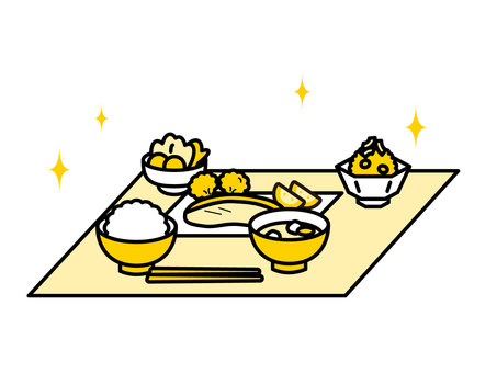 健康的・ヘルシーな食事のイメージ02 食べ物,料理,食育,食事,定食,メニュー,献立,和食,魚,ご飯のイラスト素材