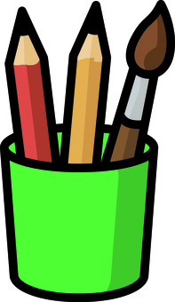 緑のペン立てです。 ペン立て,シンプル,鉛筆,筆,文房具,卓上,整理,収納,机上,スタジオのイラスト素材