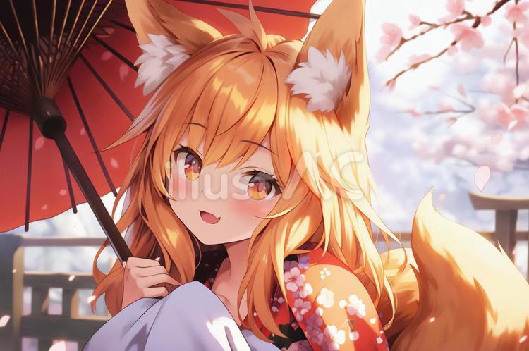 狐娘 一枚絵,女の子,萌え系のイラスト素材