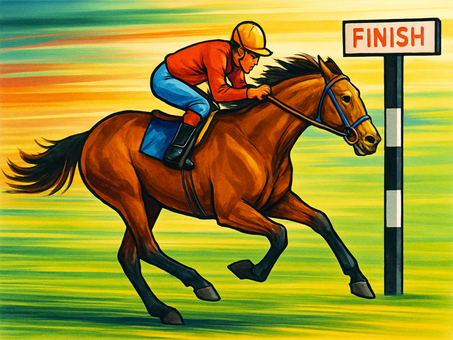 ゴール直前の競走馬と騎手