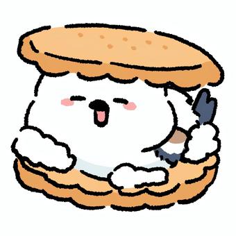 シマエナガ_サンドクッキー_02 シマエナガ,鳥,動物,手描き,ラフ,クッキー,サンド,クリーム,ポップ,シンプルのイラスト素材