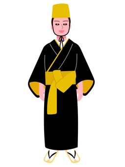 沖縄の琉装の男性 琉装,男性,沖縄,着物,ドゥジン,大帯,冠,伝統,祭り,人物のイラスト素材