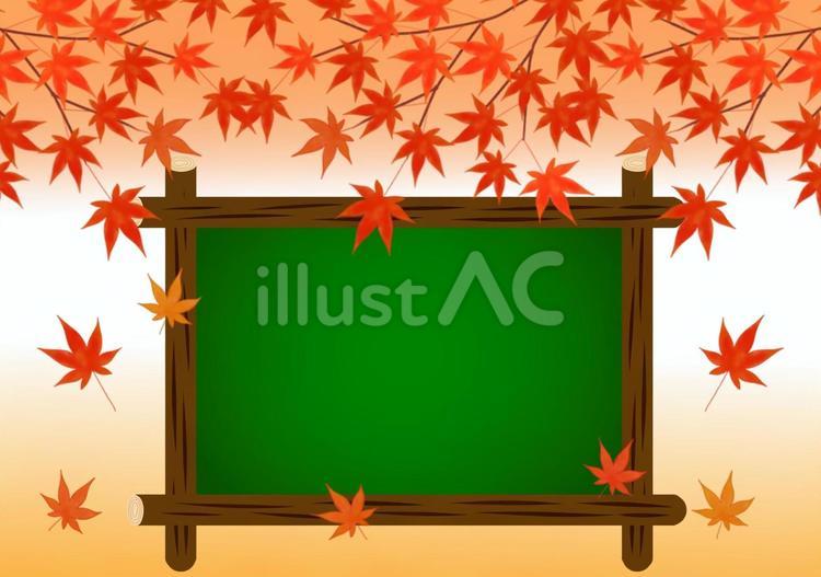紅葉と木枠の黒板の秋のフレーム 紅葉,秋,黒板のイラスト素材