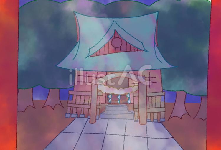 夜の神社 神社,手描き,水彩のイラスト素材