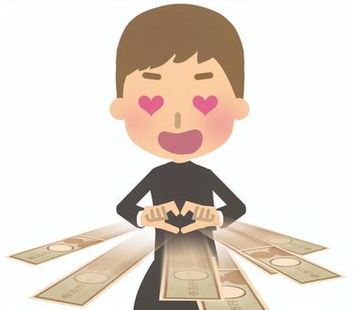 課金 課金,推し,推し活,男性,購入,散財,お金,お札,現金,指のイラスト素材