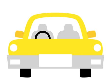 正面から見た車のイラスト、黄色 車,乗り物,正面,軽自動車,ハンドル,タイヤ,イラスト,挿絵のイラスト素材