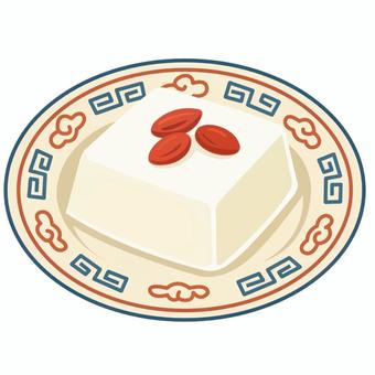 中華風の皿に載った杏仁豆腐 杏仁豆腐,中華皿,中華料理,クコの実,スイーツ,デザート,点心のイラスト素材