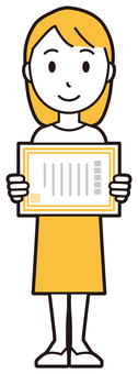  ロングヘア女性(黄)-500-全身 表彰状,女性,女の子,人物,かわいい,資格,認定,検定,免許,若いのイラスト素材