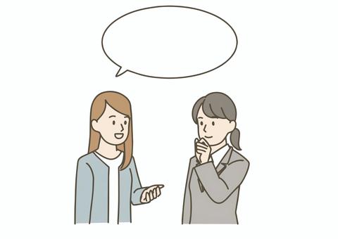 会話する女性たちと吹き出しのフレーム ビジネスマン,人物,サラリーマン,キャリアウーマン,職業,会社員,スーツ,オフィスカジュアル,新入社員,女性のイラスト素材