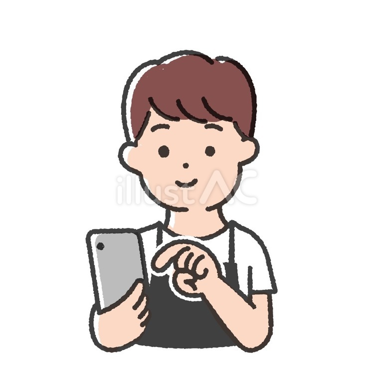 カラー版　エプロンの男性-49 男性,店員,スマホのイラスト素材