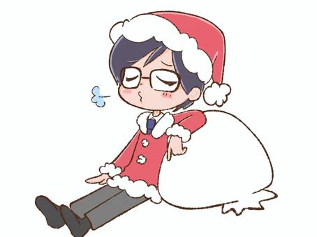 スーツの男性 スーツの男性 サンタ帽,クリスマス,サンタコスプレ,コスプレ,仮装,座る,ため息,疲れ,休憩,会社員のイラスト素材