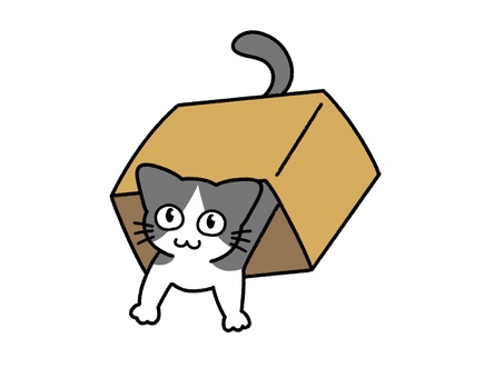 ダンボール箱に飛び込むネコ～ハチワレ～ 猫,ダンボール,箱,中,入る,飛び込む,くぐる,はしゃぐ,空き箱,遊ぶのイラスト素材