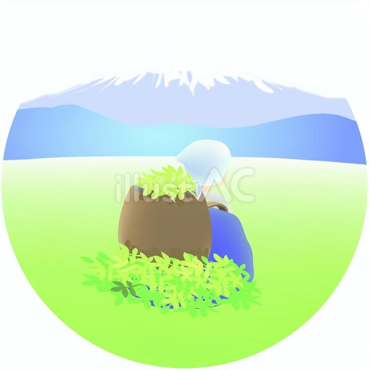 お茶摘みと富士山アイコン02/和/新茶 アイコン,日本,ワンポイントのイラスト素材