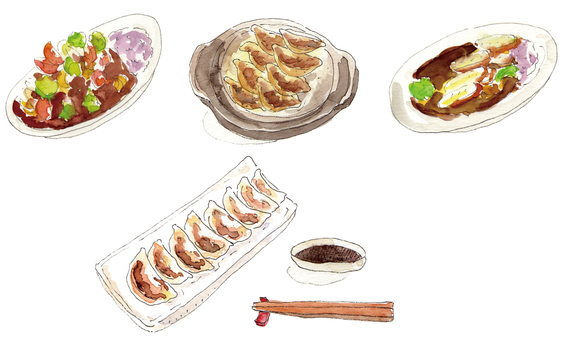 ラフでざっくりしたお料理イラスト2 ラフ,料理,お料理,洋食,一品料理,ざっくり,水彩,水彩画のイラスト素材