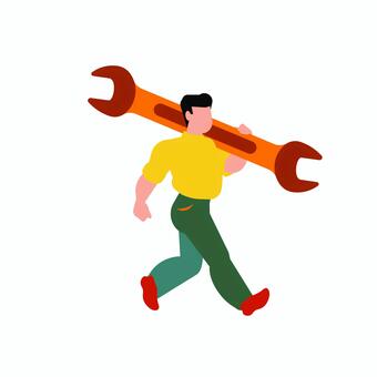 人物 031 男性,作業,工具,スパナ,大きい,人物,力仕事,修理,仕事,シンプルのイラスト素材