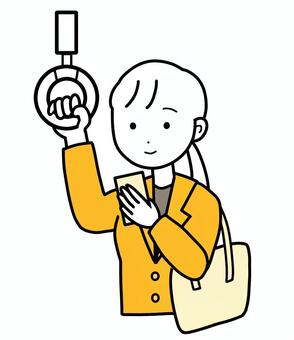 シンプル吊り革女子（y） シンプル,人,女,電車,スマホ,携帯,スーツ,通勤,通勤電車,調べもののイラスト素材