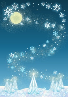 ホワイトクリスマスイラスト 雪とツリー  ホワイトクリスマスイラスト 雪とツリー  クリスマス,雪,クリスマスツリー,ホワイトクリスマス,12月,夜空,月,冬,背景,壁紙のイラスト素材