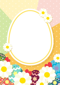 イースターエッグのフレームと花03 イースター,イースターエッグ,花,マーガレット,春,かわいい,おしゃれ,コピースペース,イラスト,素材のイラスト素材