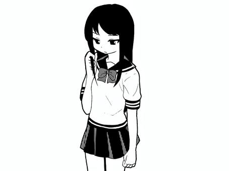 girl playing with her hair, JPG and PNG girl playing with her hair, girl, black hair, comic style, JPG and PNG