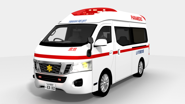 救急車(前側) 救急車(前側) 救急車,急病,交通事故,災害,救急搬送,救急救命士,救急医療,病院,緊急自動車,3dcgのイラスト素材