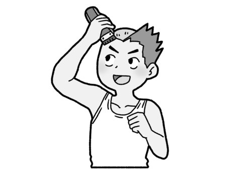 バリカンで刈る【グレースケール】 バリカン,坊主,剃髪,セルフカット,男性,タンクトップ,イメチェン,グレースケールのイラスト素材