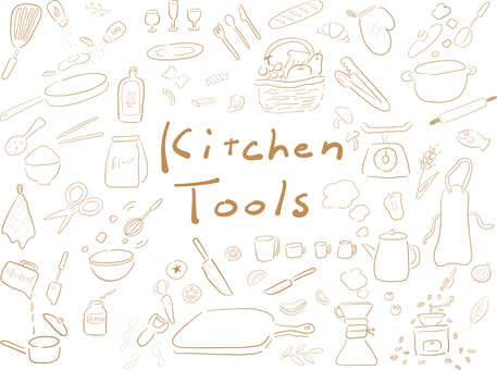 KITCHEN TOOLS＿線画 キッチンツール,台所,キッチン,道具,料理,ご飯,調理,線画,手書き,手作りのイラスト素材