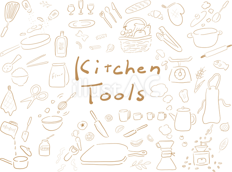 KITCHEN TOOLS＿線画 キッチンツール,台所,キッチンのイラスト素材