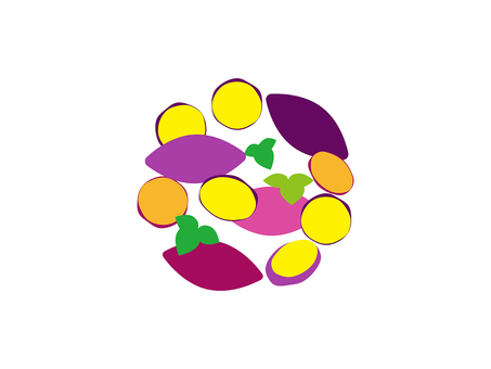 いもほり 芋,野菜,輪切り,黄色,紫,葉っぱのイラスト素材
