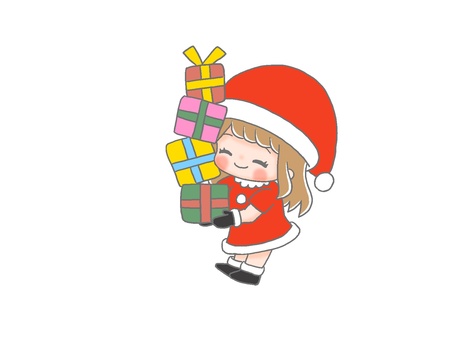 プレゼントを運ぶサンタ　笑顔４ 手描き,おんなのこ,茶髪,サンタクロース,クリスマス,仮装,衣装,コスプレ,帽子,ワンピースのイラスト素材