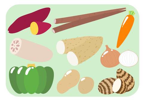 秋野菜のセット（緑背景） 秋,野菜,食べ物,セット,背景透過のイラスト素材