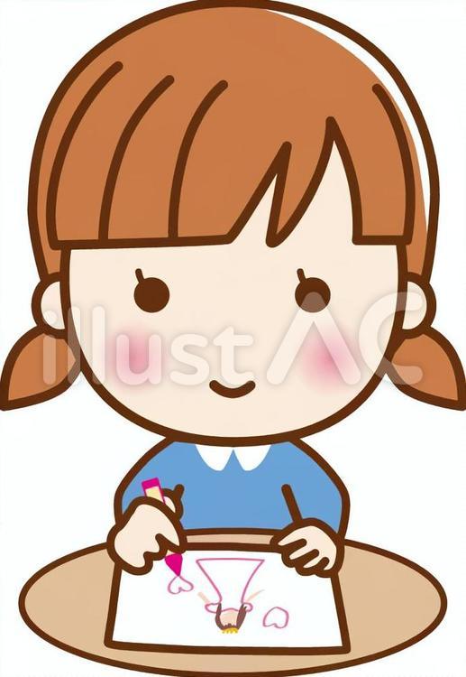 絵を描く女の子 子供,人,女の子のイラスト素材