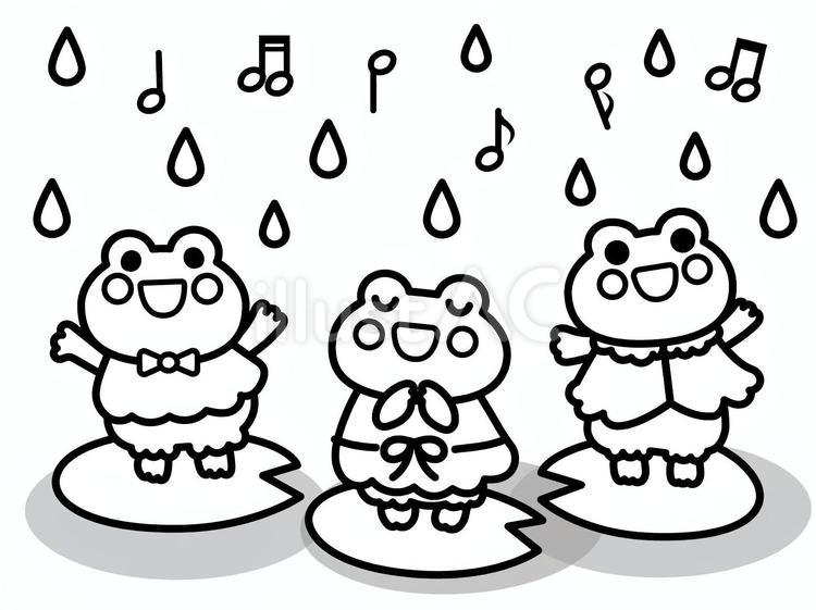 雨降りの中のカエルの合唱（線画・ぬりえ） カエル,合唱,歌うのイラスト素材