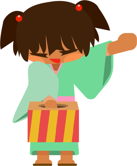 女の子_くじ引き_褐色肌 くじ引き,屋台,縁日,祭り,夏,女の子,女性,褐色,日焼け,浴衣のイラスト素材