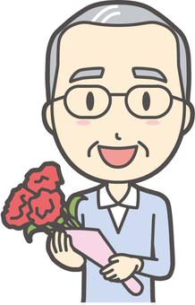 Illustration, un homme, bouquet, un senior, 