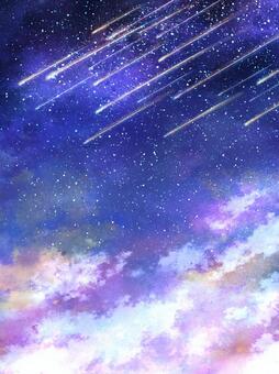 星界の領域、流星の輝き【6】 流星群,夜空,宇宙,ファンタジー,幻想的,神秘的,イラスト,背景素材,癒し,ロマンチックのイラスト素材