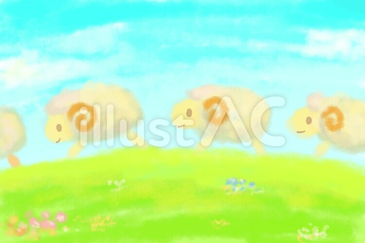ひつじの群れ ひつじ,羊,2015のイラスト素材