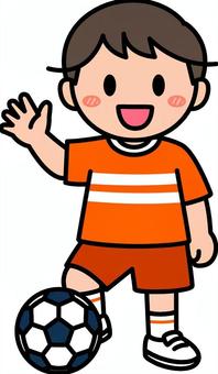 オレンジのサッカーの男の子です。 サッカー,シンプル,部活,クラブ,サークル,ユニフォーム,練習,本番,青春,運動のイラスト素材