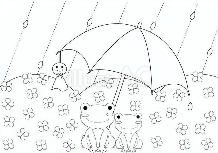 梅雨のぬりえ 背景,モノクロ,ぬりえのイラスト素材