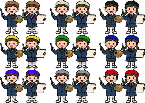ベレー帽の美術の子供たちです。 ベレー帽,美術,シンプル,画家,描く,お絵描き,教育,アート,絵画,女の子のイラスト素材