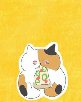 ピザを食べる三毛猫ちゃん♪ ピザ,食べ物,おいしい,食べる,うまい,ピーマン,トマト,野菜,ベジタブル,ねこのイラスト素材