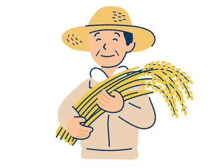 稲穂を持つ農家の男性  農家,農業,手描き,作業服,米農家,米,稲,稲穂,収穫,おじさんのイラスト素材